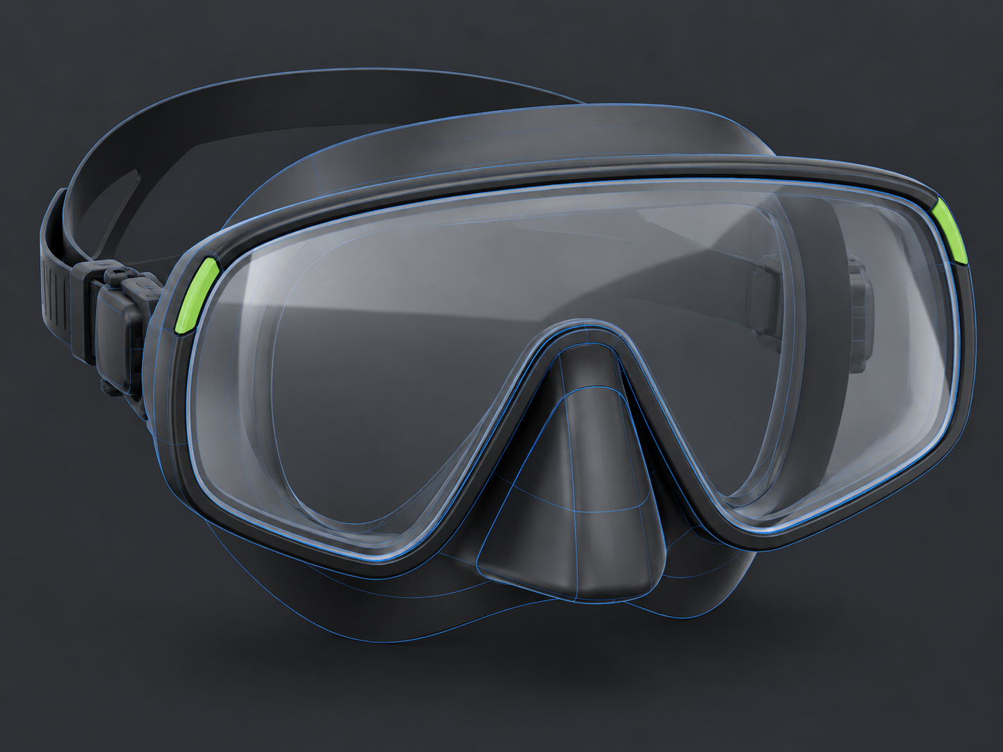 Maschera da sub in visualizzazione CAD, esempio illustrativo AI